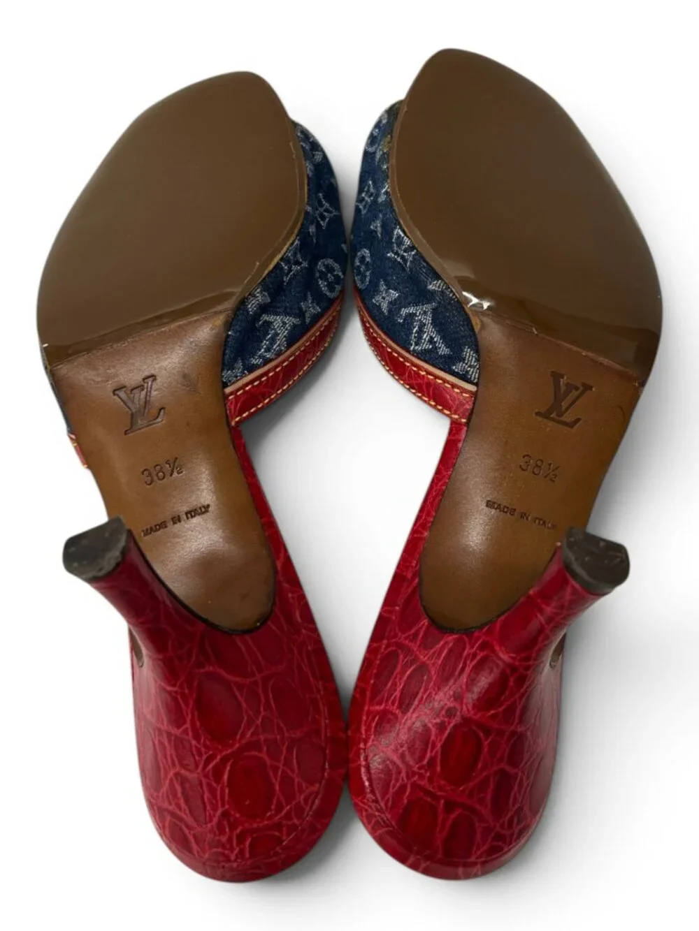 Vintage Louis Vuitton Monogram Denim Mules, Size 38.5 EU